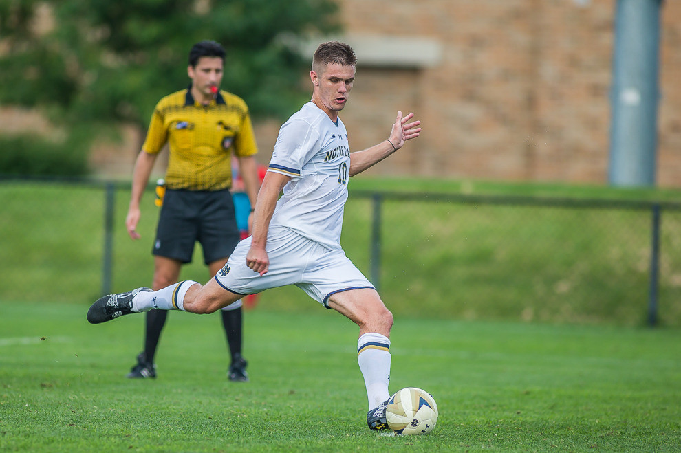 Senior center back Brandon Aubrey scored his second straight game-winning goal as Notre Dame downed Stanford 2-1 on Friday night