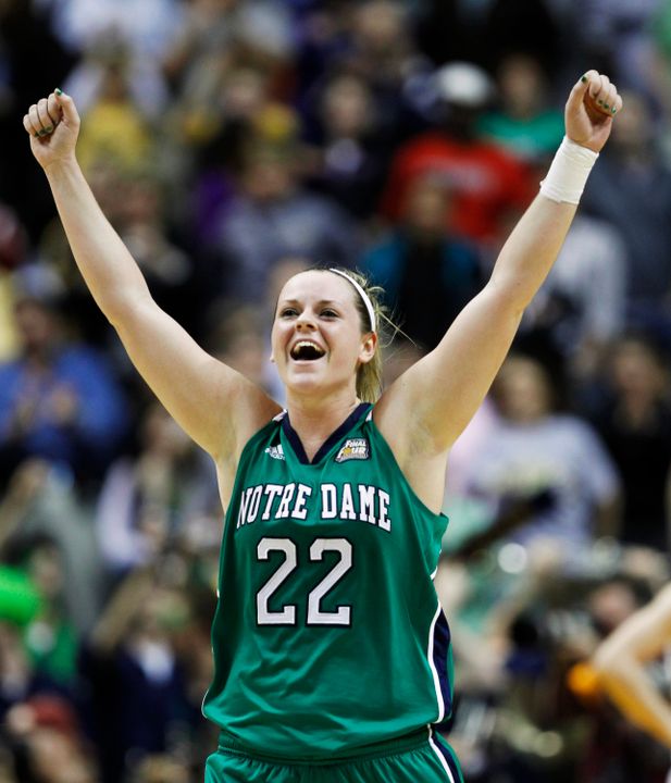 Brittany Mallory celebrates after the Irish knocked off UConn in the semifinals