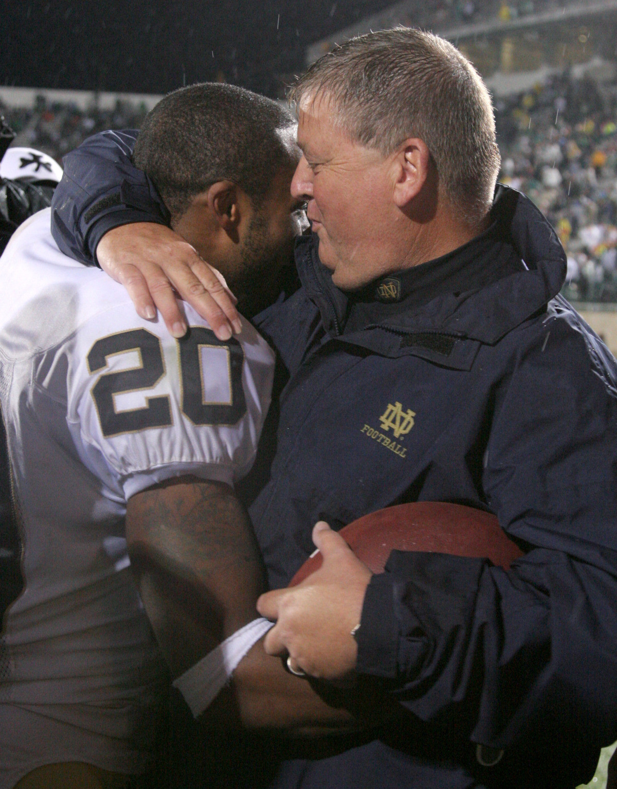 Terrail Lambert’s Interception A Nominee For Play Of The Week Irish head coach Charlie Weis hugs Terrail Lambert after the game on Saturday. Lambert intercepted two passes in the fourth quarter of Notre Dame's 40-37 victory over Michigan State.