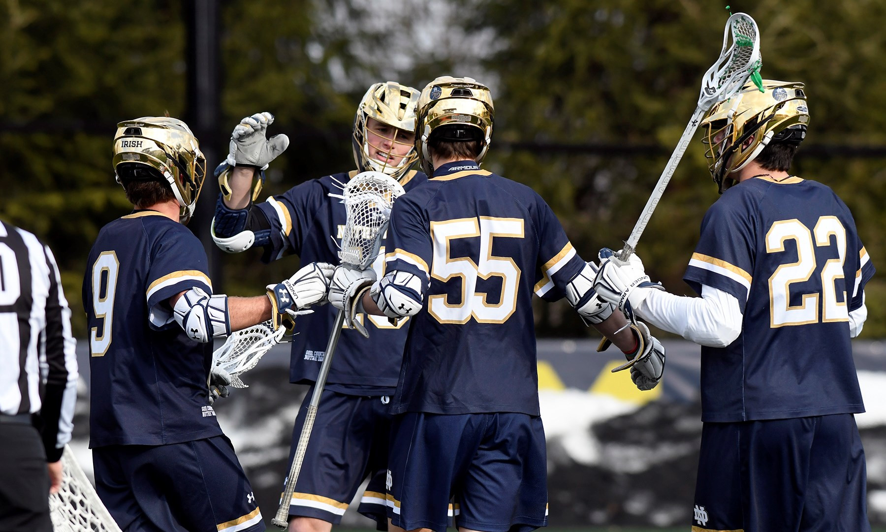 #11 Irish Earn 12-9 Victory at Michigan Team Celebration at Michigan (3/19/19)