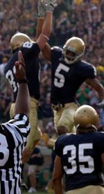 Jeff Samardzija and Rhema McKnight celebrate a touchdown against Purdue in Notre Dame's 35-21 victory over the Boilermakers last weekend.