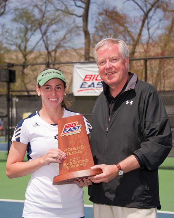 After a perfect 3-0 run in singles, including clinching each of the three matches, junior Shannon Mathews was named the 2011 BIG EAST Tournament Most Outstanding Player