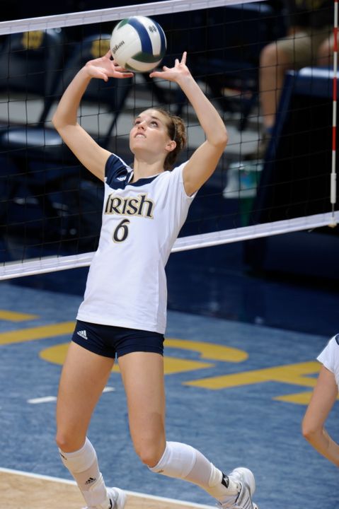 Maggie Brindock had 26 assists while Notre Dame hit .549 in a three-set win Friday night.