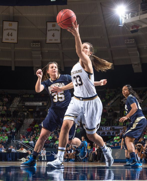 Freshman forward Kathryn Westbeld recorded her first career double-double with 10 points and a career-high 12 rebounds in Notre Dame's 112-52 win over Quinnipiac Tuesday night.