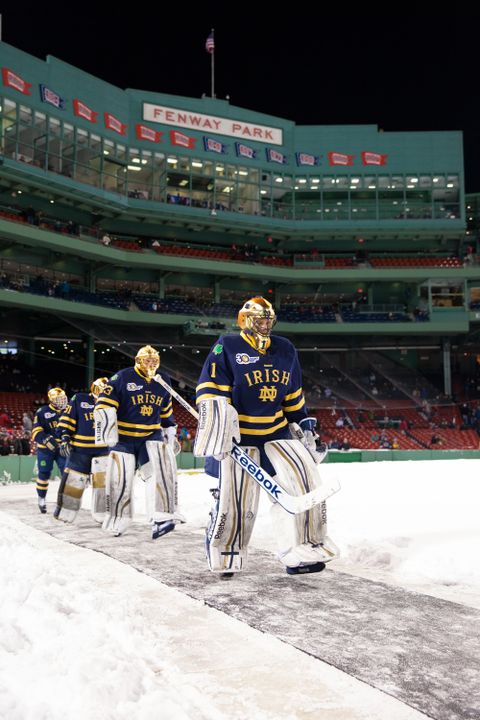 Steven Summerhays leads the Irish to the ice at Fenway Park on Jan. 4.  Catch