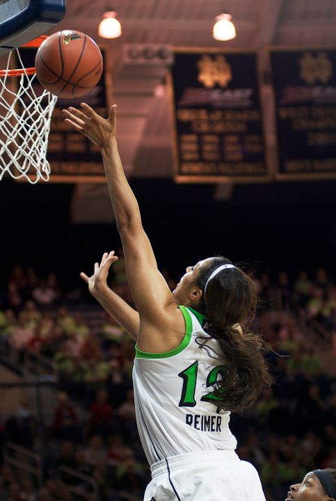 Freshman forward Taya Reimer collected her first career double-double with 19 points and a game-high 13 rebounds as #6/7 Notre Dame defeated #19/18 Michigan State, 81-62 on Monday night at Purcell Pavilion.