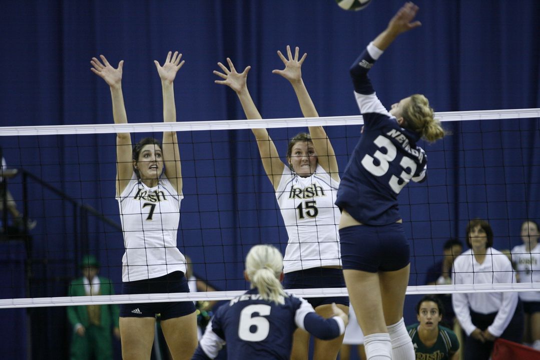Seven kills and seven blocks from sophomore Kellie Sciacca helped Notre Dame sweep DePaul, 3-0.