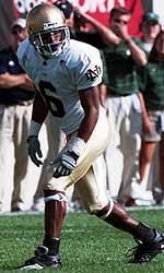 Carlos Campbell is one of several Irish players switching positions this season. He has moved from wide receiver to cornerback in 2004.