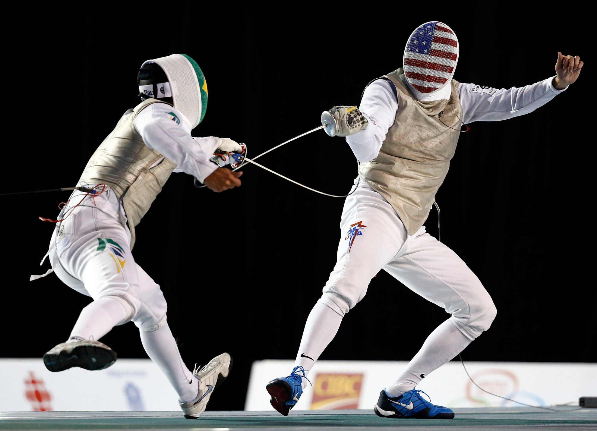 Kiefer, Meinhardt Provide Summer Highlights Former Irish standout Gerek Meinhardt fences Ghislain Perrier of Brazil in the men's fencing individual foil semifinals during the 2015 Pan Am Games at Pan Am Aquatics UTS Centre and Field House. Photo by: Jeff Swinger-USA TODAY Sports