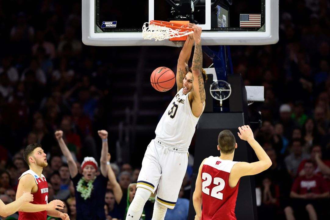 Senior Zach Auguste has posted a double-double in each of Notre Dame's three NCAA tournament victories.