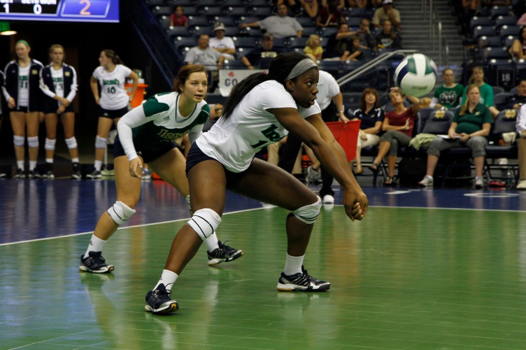 Sophomore Toni Alugbue set a new career high with 22 kills in a loss to San Diego on Saturday.