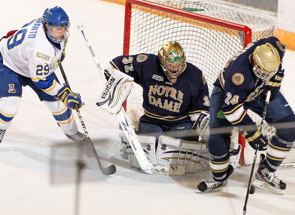 Mike Johnson made 26 saves on Senior Night to lead the Irish to a 4-1 win over Bowling Green.
