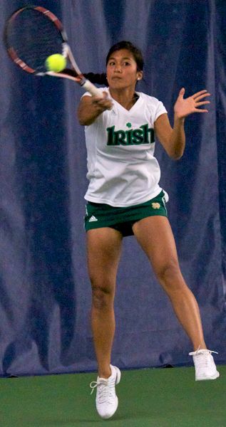 Senior Kristen Rafael concluded her Irish regular season career in style, clinching the match with a 6-0, 6-1 over Christiana Raymond at No. 4 singles