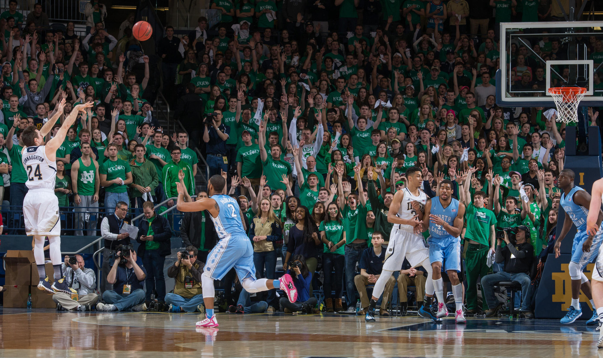Fighting Irish Fall To Tar Heels, 73-62 Pat Connaughton shoots a three-pointer in the first half.