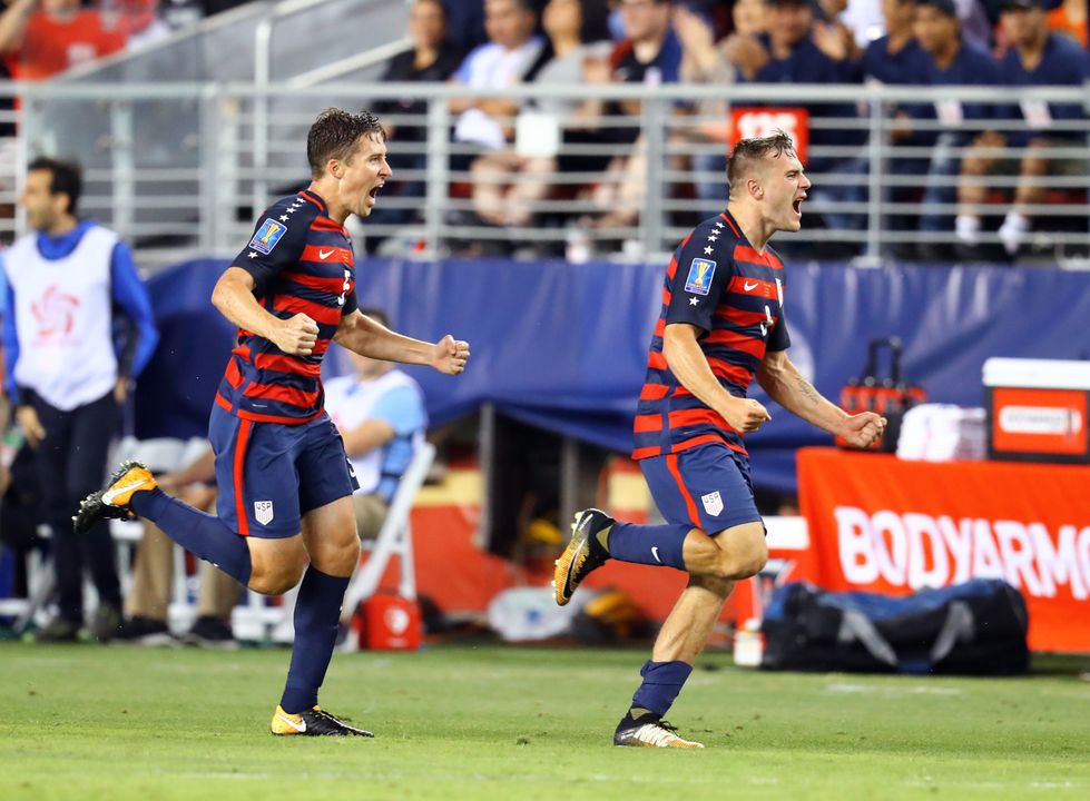 Matt Besler (left) celebrates with Jordan Morris after the winning USMNT goal of a 2-1 victory over Jamaica to claim the 2017 CONCACAF Gold Cup on Wednesday