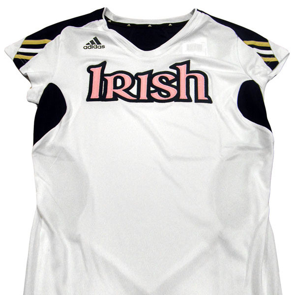 Irish Women’s Soccer Team To Auction Jerseys For Kicks Against Breast Cancer Beginning Friday, Sept. 24, fans can bid to own one of these special pink/white jerseys that the Notre Dame women's soccer team will wear for their Oct. 8 & 10 matches. Proceeds will benefit Kicks Against Breast Cancer. <i>(NOTE: photo is of prototype uniform - actual jerseys will have specific player numbers)</i>
