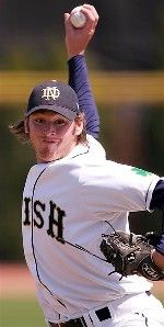 Sophomore righthander Dan Kapala went the distance in the 3-2 opener and junior lefthander Tom Thornton did the same in the 7-1 nightcap, as the Irish swept Saturday's doubleheader vs. UConn (photo by Matt Cashore).
