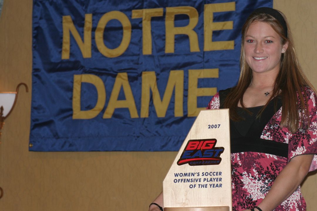 Brittany Bock joins Katie Thorlakson ('04, '05) and Kerri Hanks ('06) in giving Notre Dame the BIG EAST offensive player of the year in each of the past four seasons.