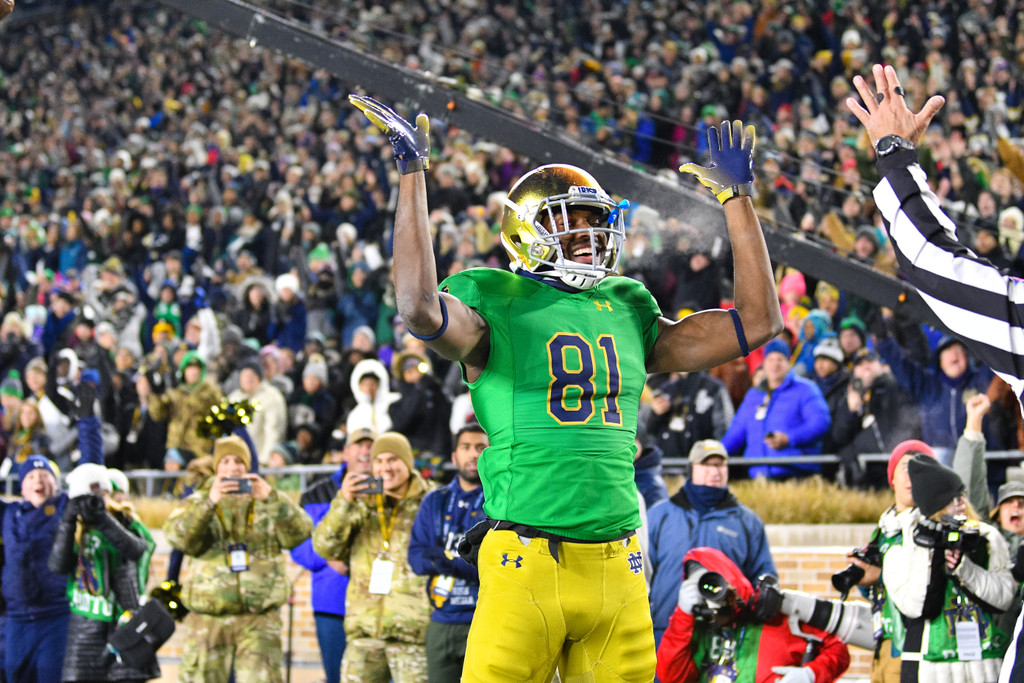 Miles Boykin celebrates his first-quarter touchdown.