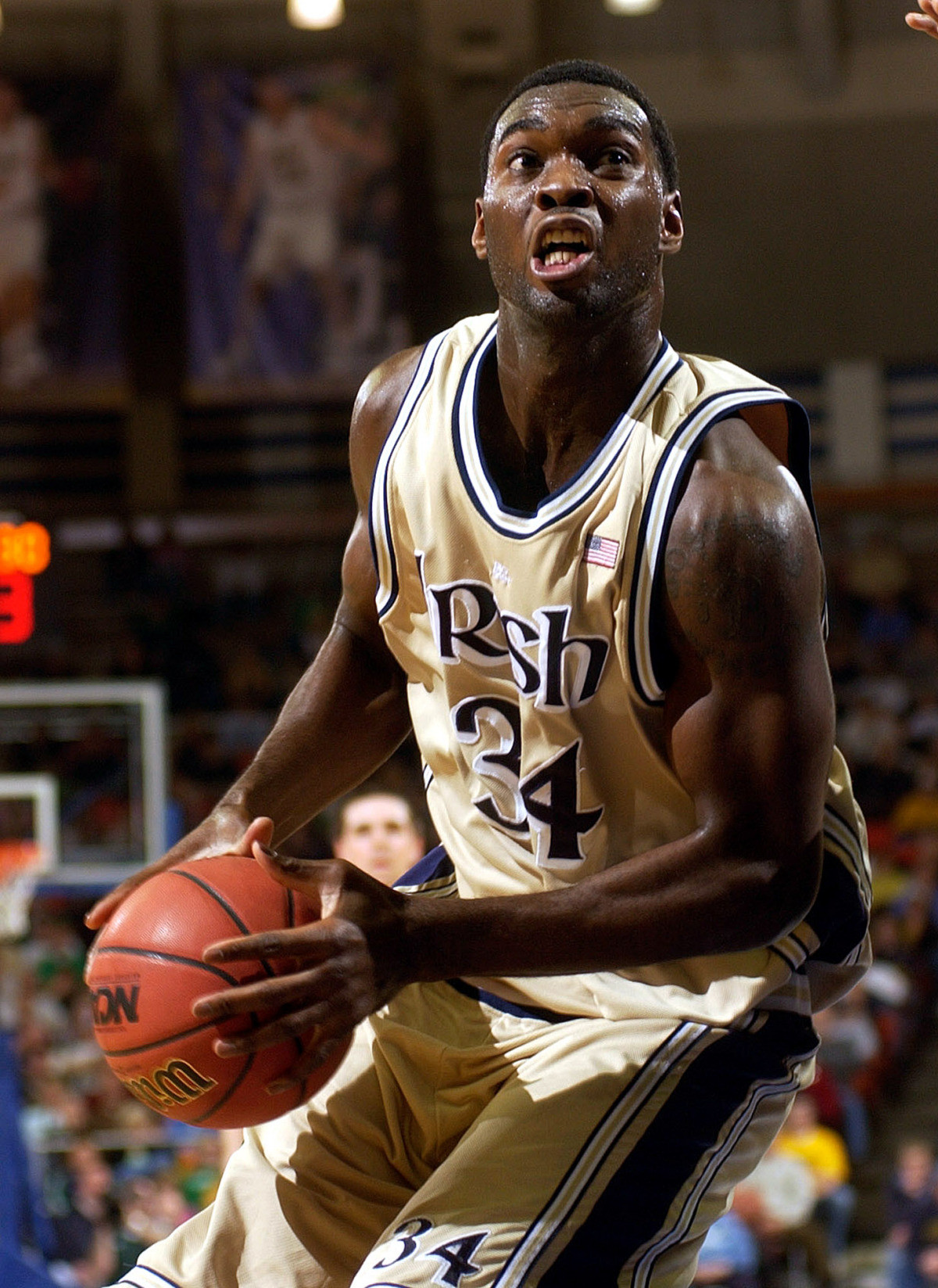 Notre Dame Falls in Double Overtime Thriller Notre Dame forward Torin Francis (34) puts up a shot during the first half against Georgetown in a college basketball game Tuesday Jan. 24, 2006 in South Bend, Ind.. (AP Photo/Joe Raymond)