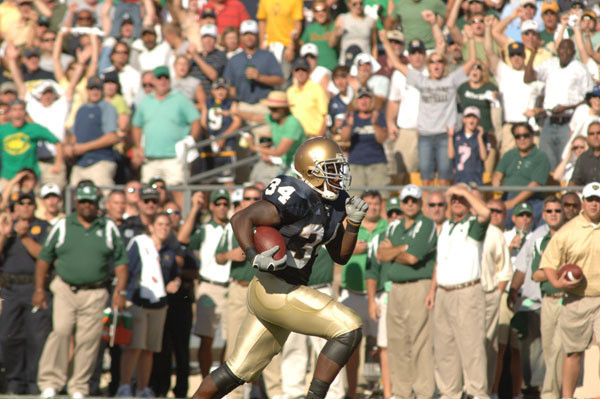 Charlie Weis Press Conference Transcript (Oct. 9) Sophomore halfback James Aldridge was a staple of Notre Dame's ball-control offense in the fourth quarter at UCLA last weekend, finishing with 22 carries for 52 yards.