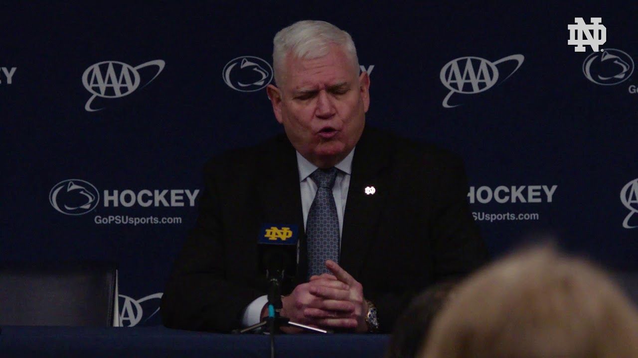 @NDHockey | Jeff Jackson Press Conference at Penn State, Game 1 (2018)