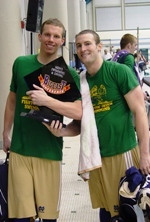 #22 Irish Claim First-Ever BIG EAST Championship (full recap) Seniors Matt Bertke (left) and Frank Krakowski cradling Notre Dame's long-awaited first men's swimming and diving BIG EAST champion trophy.