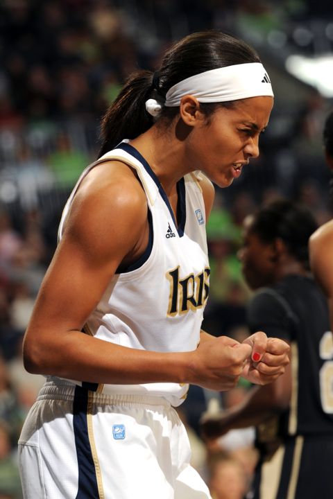 Notre Dame guard Skylar Diggins reacts to a play.