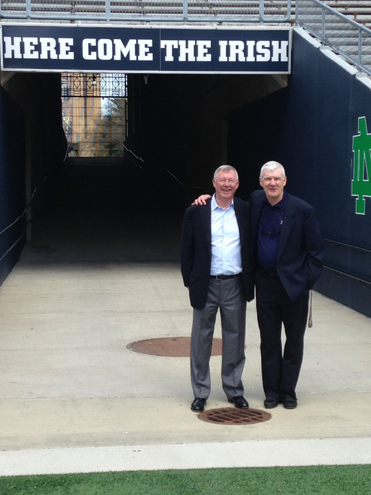 Men's Soccer head coach Bobby Clark with his good friend, Sir Alex Ferguson.