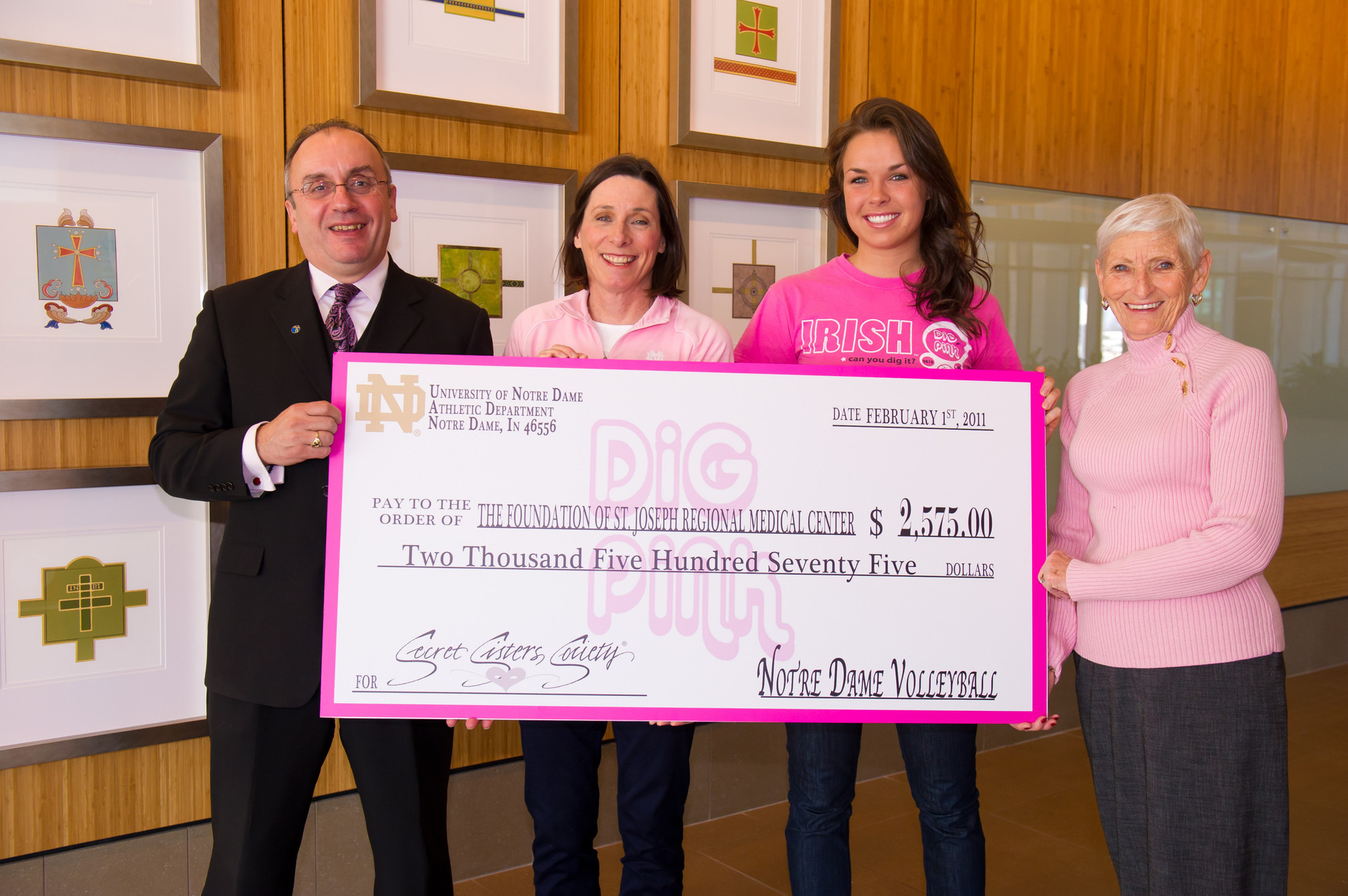 Notre Dame Leads Nation In Dig Pink Fundraiser Over $2,500 raised by the Irish volleyball program went to the Secret Sisters Society of South Bend.