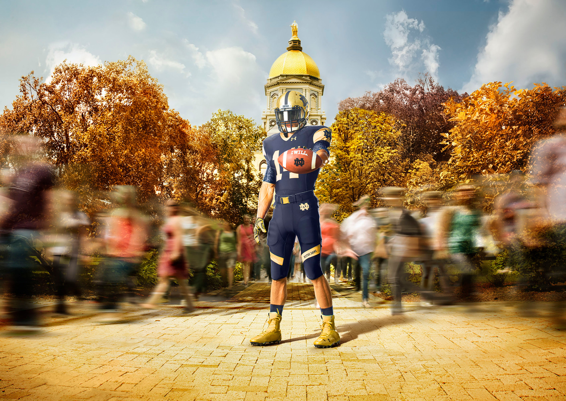 Notre Dame And Under Armour Unveil 2014 Football Uniforms The much-anticipated Shamrock Series uniform was among the three versions of the 2014 Notre Dame football uniform unveiled Tuesday by the University and its official apparel provider, Under Armour.
