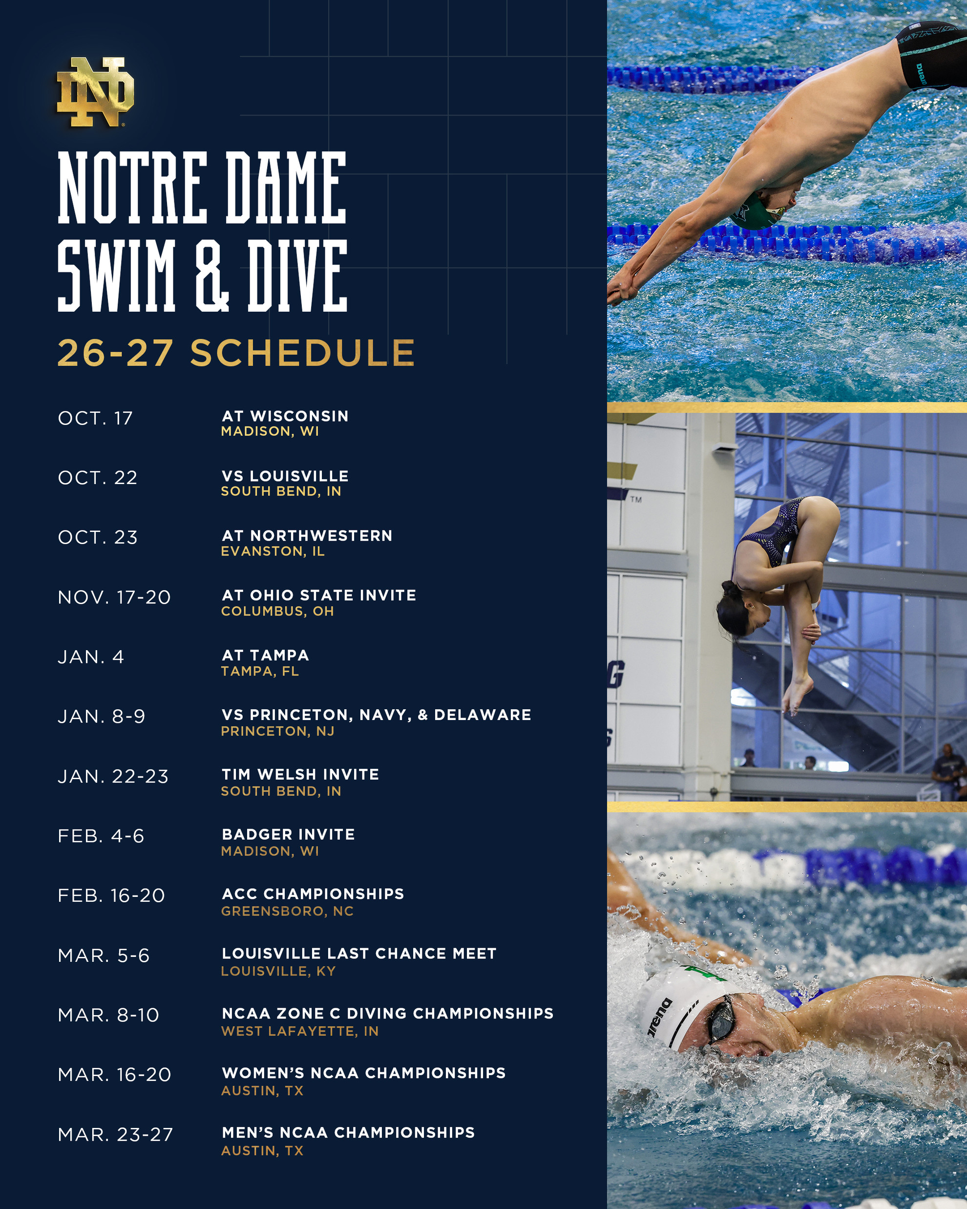 Irish Swimming And Diving Announce 2026-27 Schedule Irish Swimming And Diving Announce 2026-27 Schedule
