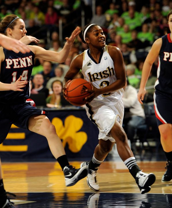 Notre Dame's Whitney Holloway heads towards the basket.