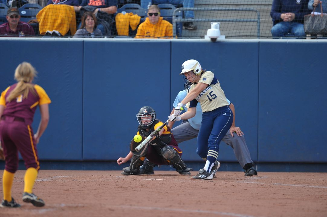 Jackie Bowe slugged a pair of doubles during Notre Dame's 5-3 win over Eastern Michigan Tuesday