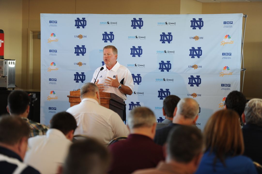 Notre Dame head coach Brian Kelly held his Media Day press conference at 10 a.m. on Tuesday, Aug. 16.
