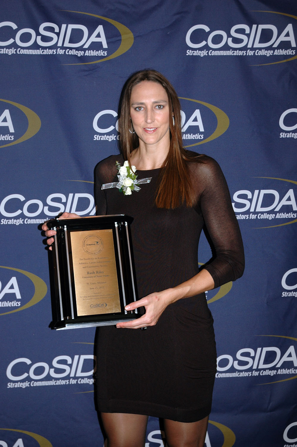 Ruth Riley Goes Into Capital One Academic All-America Hall Of Fame Ruth Riley ('01) holds the plaque signifying her induction into the Capital One Academic All-America Hall of Fame Monday night in St. Louis.