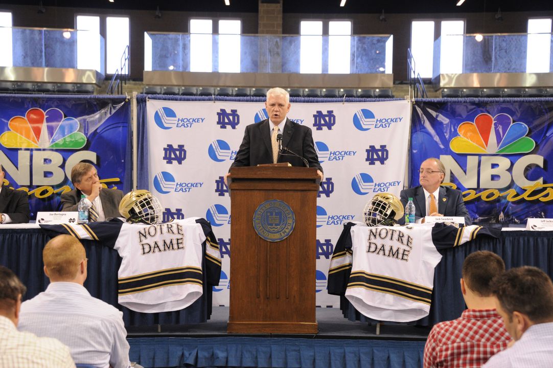 Jeff Jackson speaks at the press conference announcing Notre Dame hockey's joining Hockey East in 2013-14.