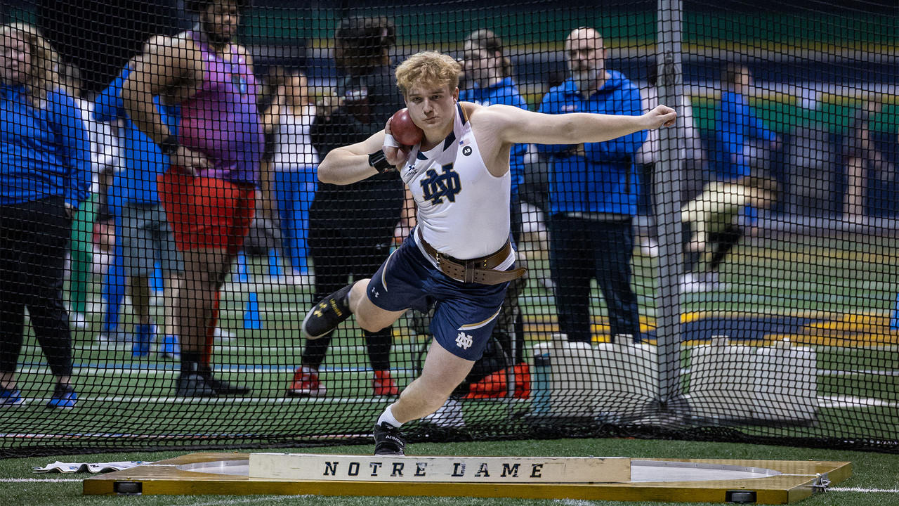 Evan Himes competes in the shot put