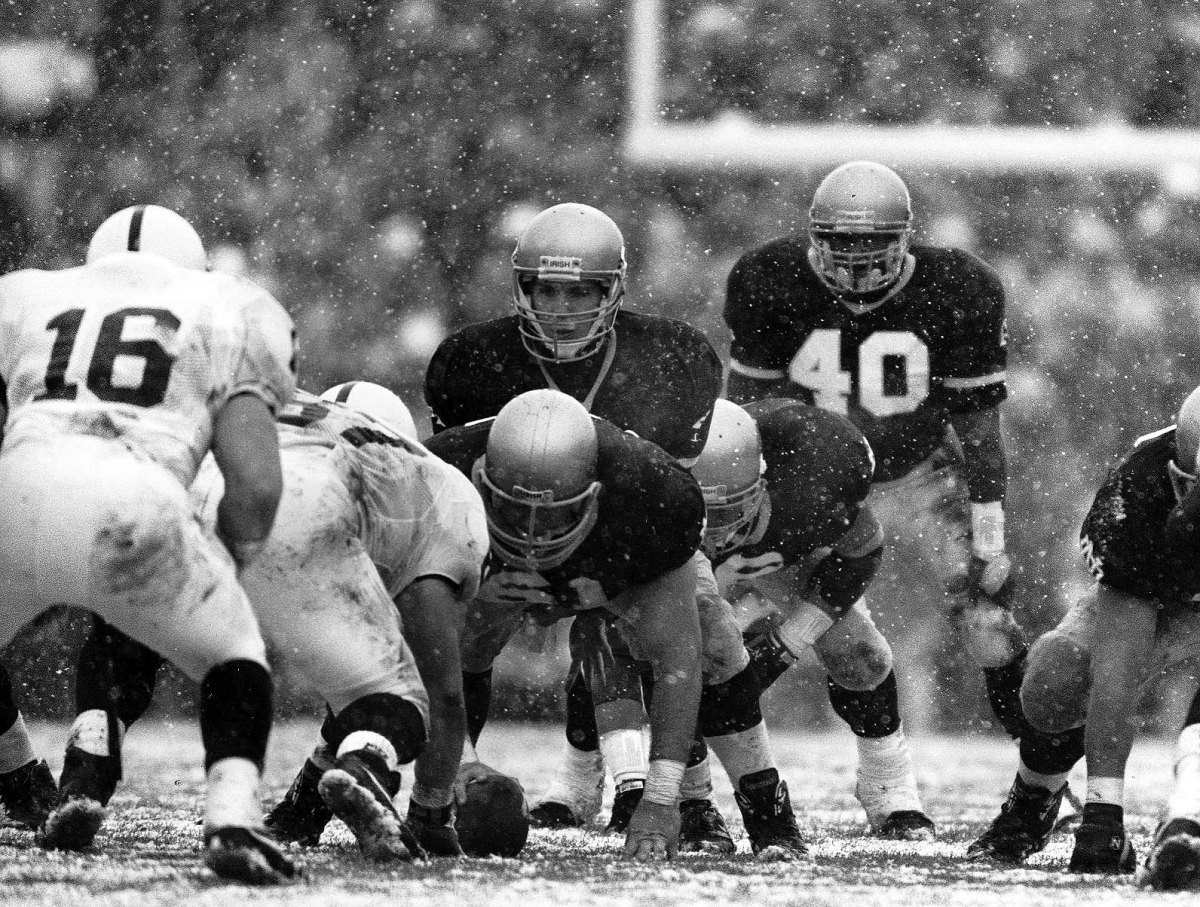 Catching Up With…. Rick Mirer calls the signals in the snow in Notre Dame's last meeting with Penn State - the November, 16, 1992 classic