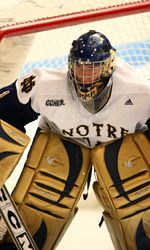 Freshman Jordan Pearce came off the bench to stop all 14 shots he faced in Notre Dame's 4-3 come-from-behind win over Northern Michigan.