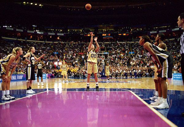 Ruth Riley shoots the game-winning free throw in Notre Dame's victory over Purdue in the National Championship game Sunday night.
