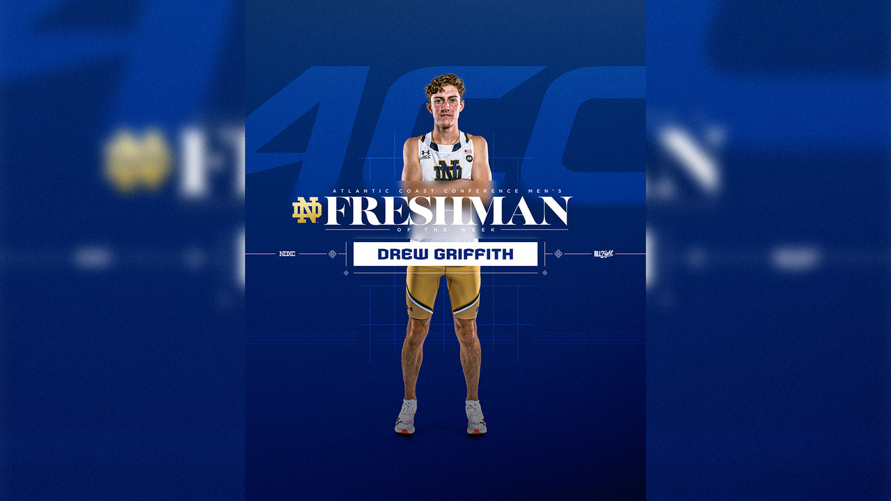 Graphic of Drew Griffith with dark blue background along with text reading Atlantic Coast Conference Freshman of the Week.