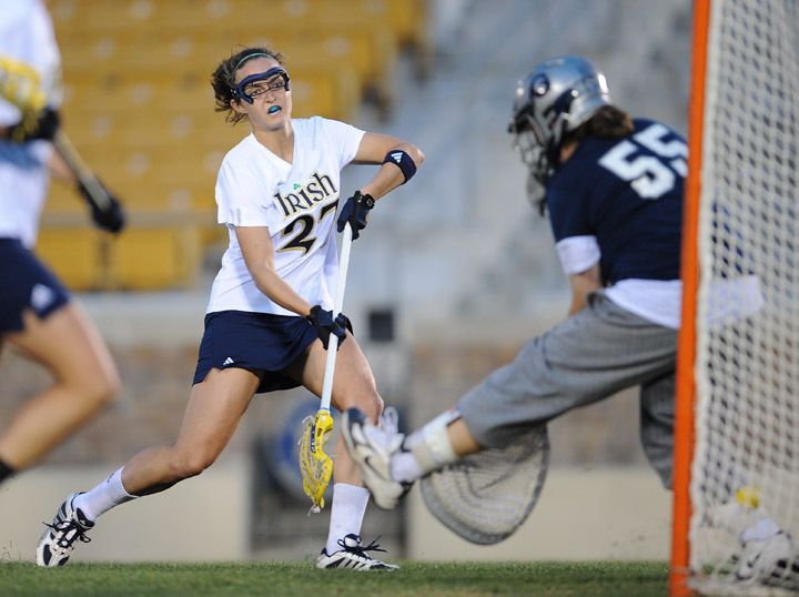 Jane Stoeckert scored two goals in Notre Dame's 15-14 overtime loss to Georgetown on Friday night.