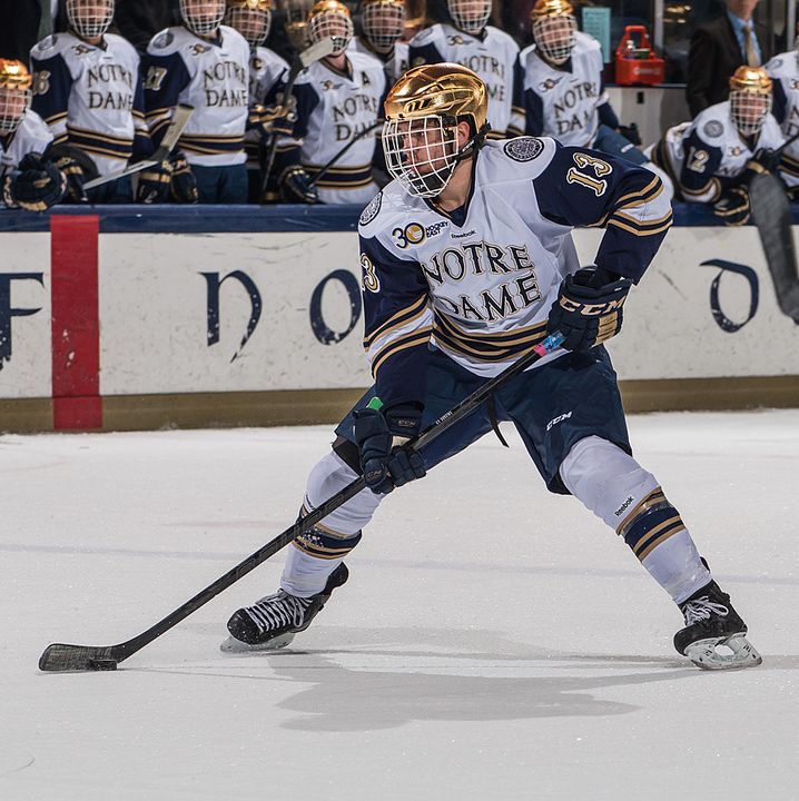 Vince Hinostroza notched the game winner in the 2-1 overtime win at Boston College.