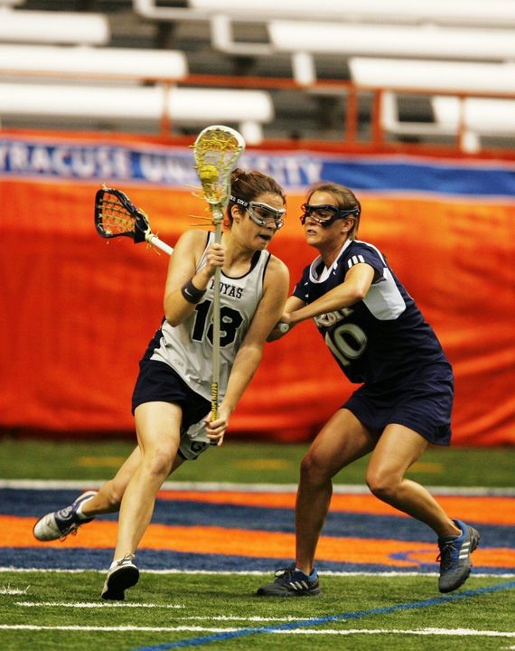 Alicia Billings stops a Georgetown scoring bid in Notre Dame's 12-10 loss in the BIG EAST Tournament semifinals.