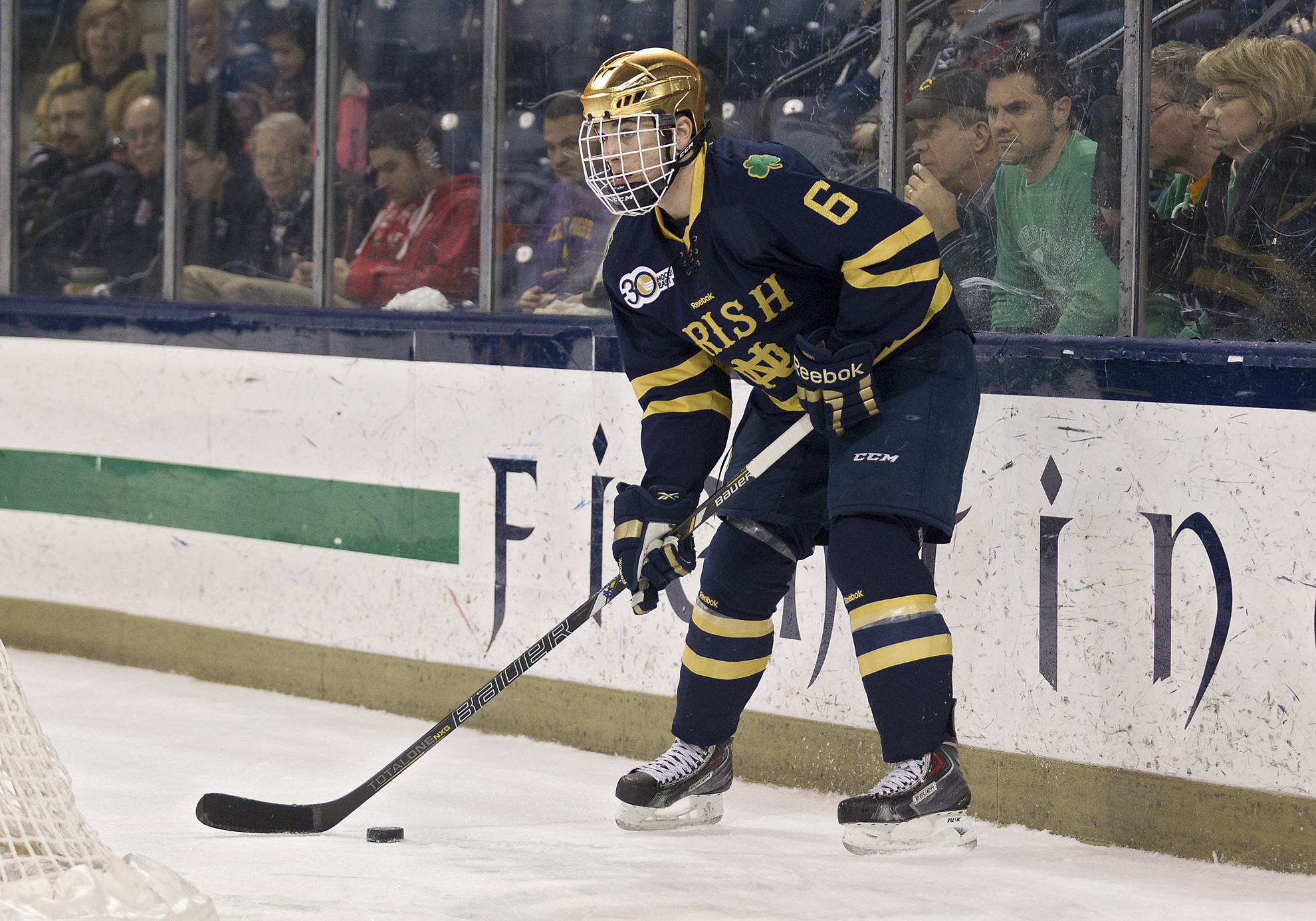 Irish Icers Ready To Face Off Versus Lake Superior State Junior defenseman Andy Ryan and his Notre Dame teammates battle Lake Superior State Oct. 17-18 at the Compton Family Ice Arena.