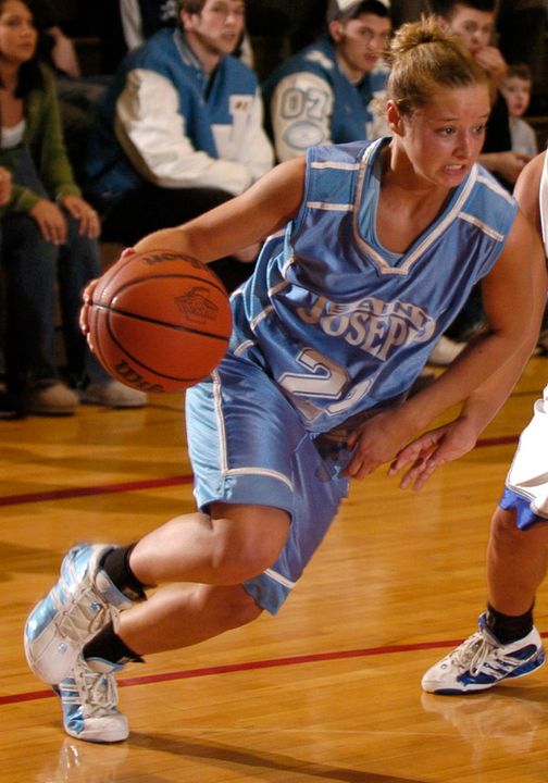 Future Notre Dame guard Melissa Lechlitner is averaging a career-best 20.5 points per game this season while leading Indiana Class 3A defending champion South Bend St. Joseph's to a 20-2 record and its fifth consecutive sectional title in 2005-06. <i>(photo courtesy of South Bend Tribune)</i>