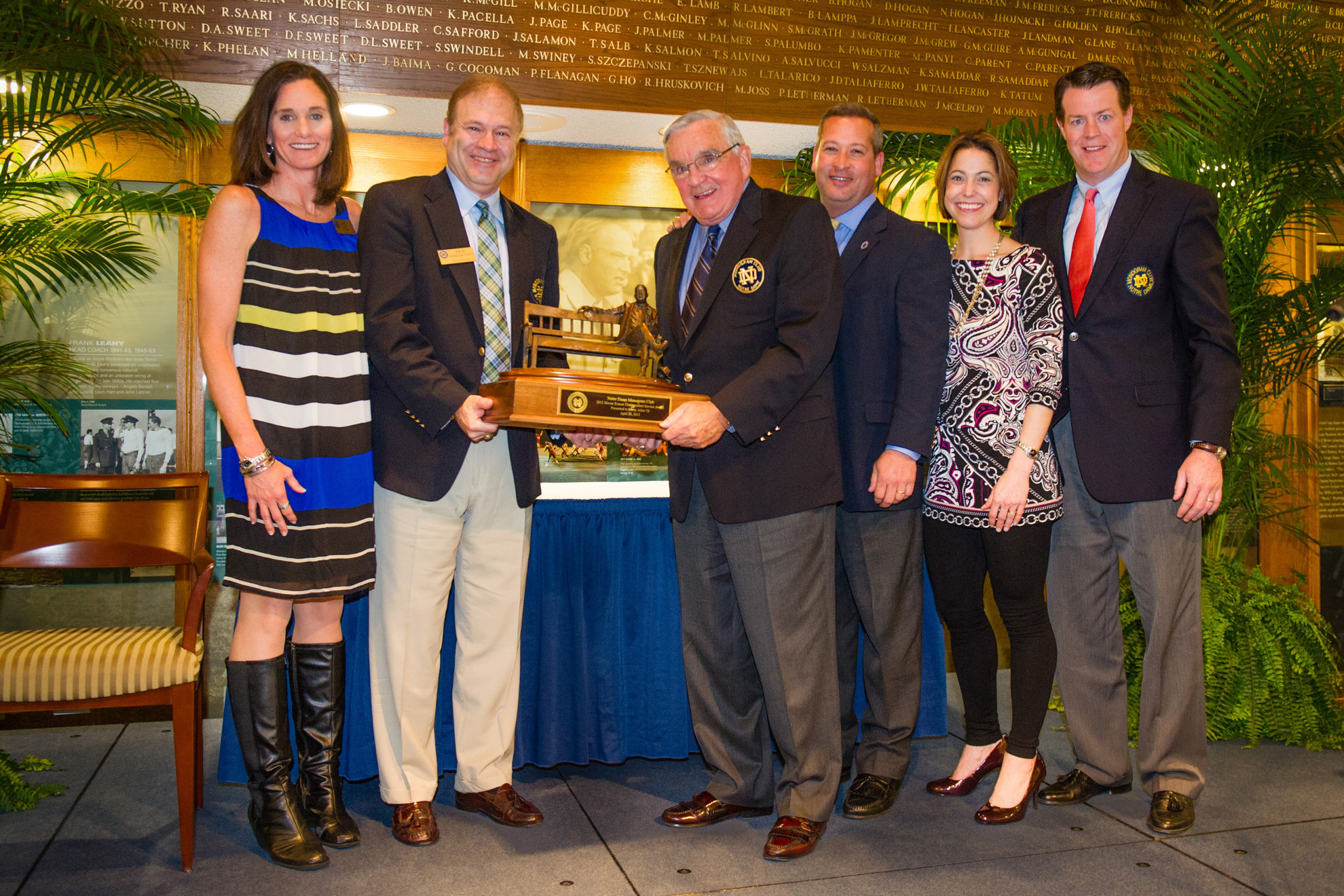 Moose Krause Distinguished Service Award Then Monogram Club president Dick Nussbaum (left) presented the 2013 Moose Krause Distinguished Service Award to Marty Allen (right).