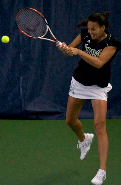 Kristy Frilling returned to the Irish lineup on Saturday, posting a 6-1, 6-0 win over Natalie Pluskota at No. 1 singles.