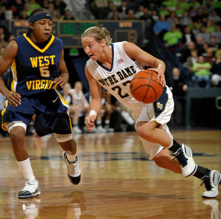 Birthday girl Melissa Lechlitner scored 10 of her 12 points in the second half to help #4/5 Notre Dame rally past #16/11 West Virginia, 74-66 on Sunday at Purcell Pavilion.